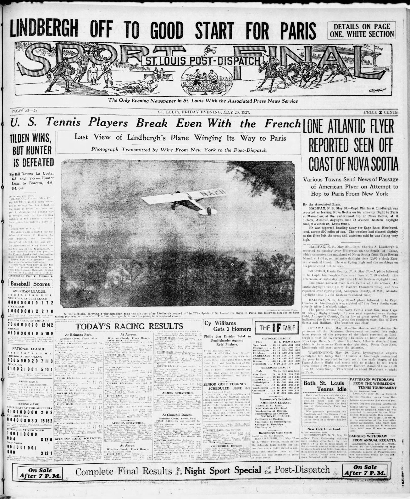 May 20, 1927 - Last View of Lindbergh's Plane Winging its way to Paris